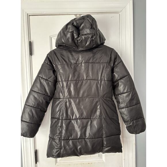 Michael Kors Girls Size 14 Black Puffer Coat Pink Faux Fur Hooded - Picture 4 of 4